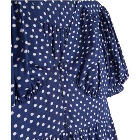 River Island Navy Blue Polka Dot Button Front Midi Dress NWT Size 6 - Picture 5 of 5